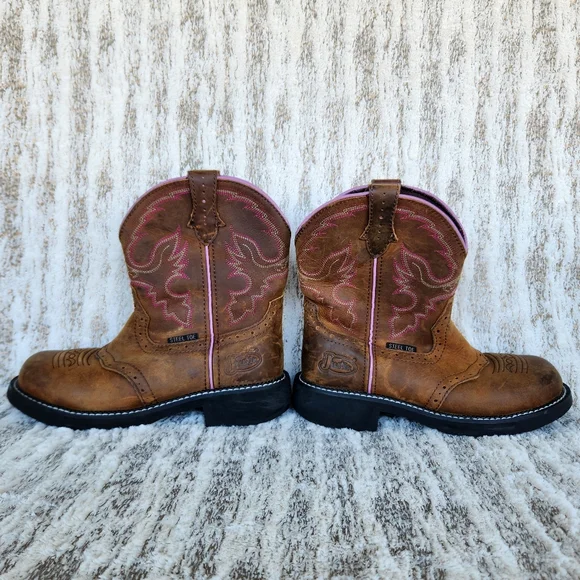 Justin "Wanette" Steel Toe Brown Leather Cowboy Western Boot | Women's Size 9.5B - Picture 6 of 13